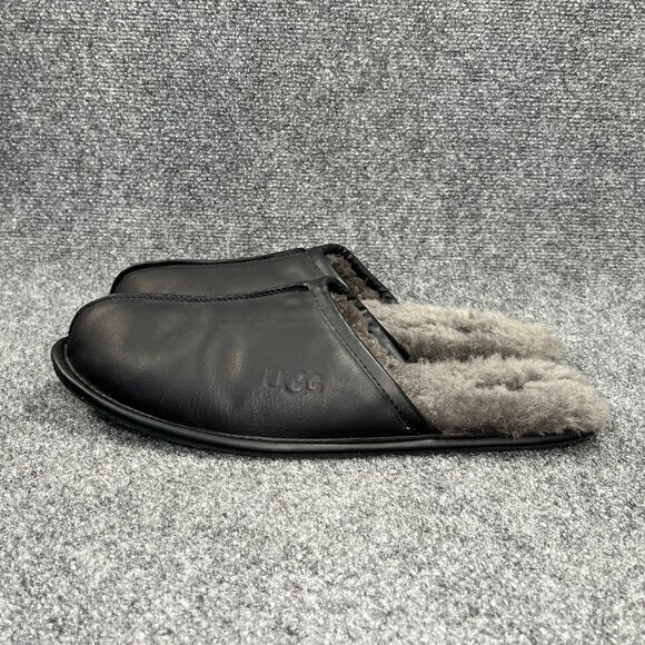 UGG Scuff Slippers Men\'s 14 Black Leather Slip On Slide Indoor Shearling Shoes‎ main image 4